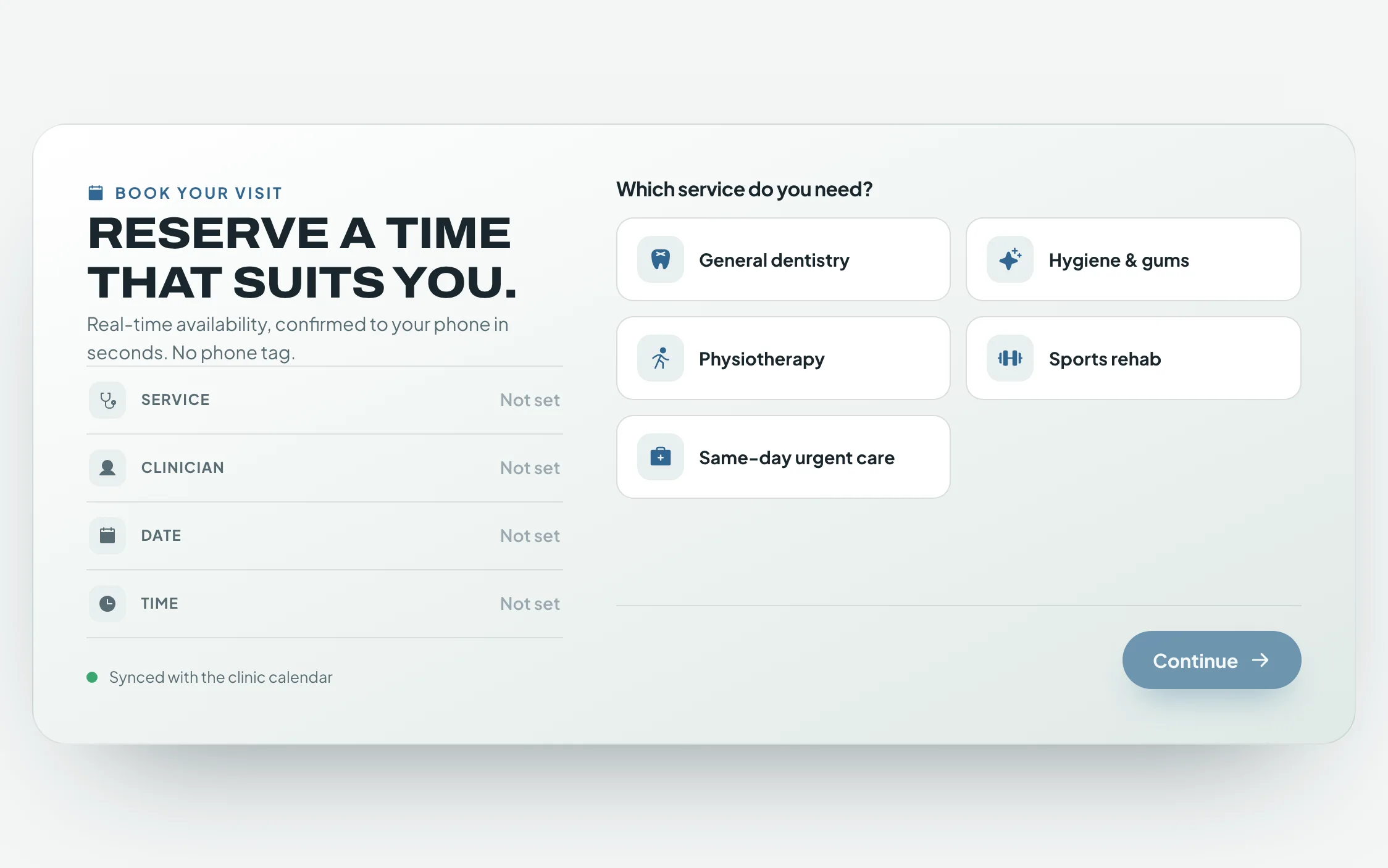 Booking system we built, holding its own calendar, confirmations and reminders