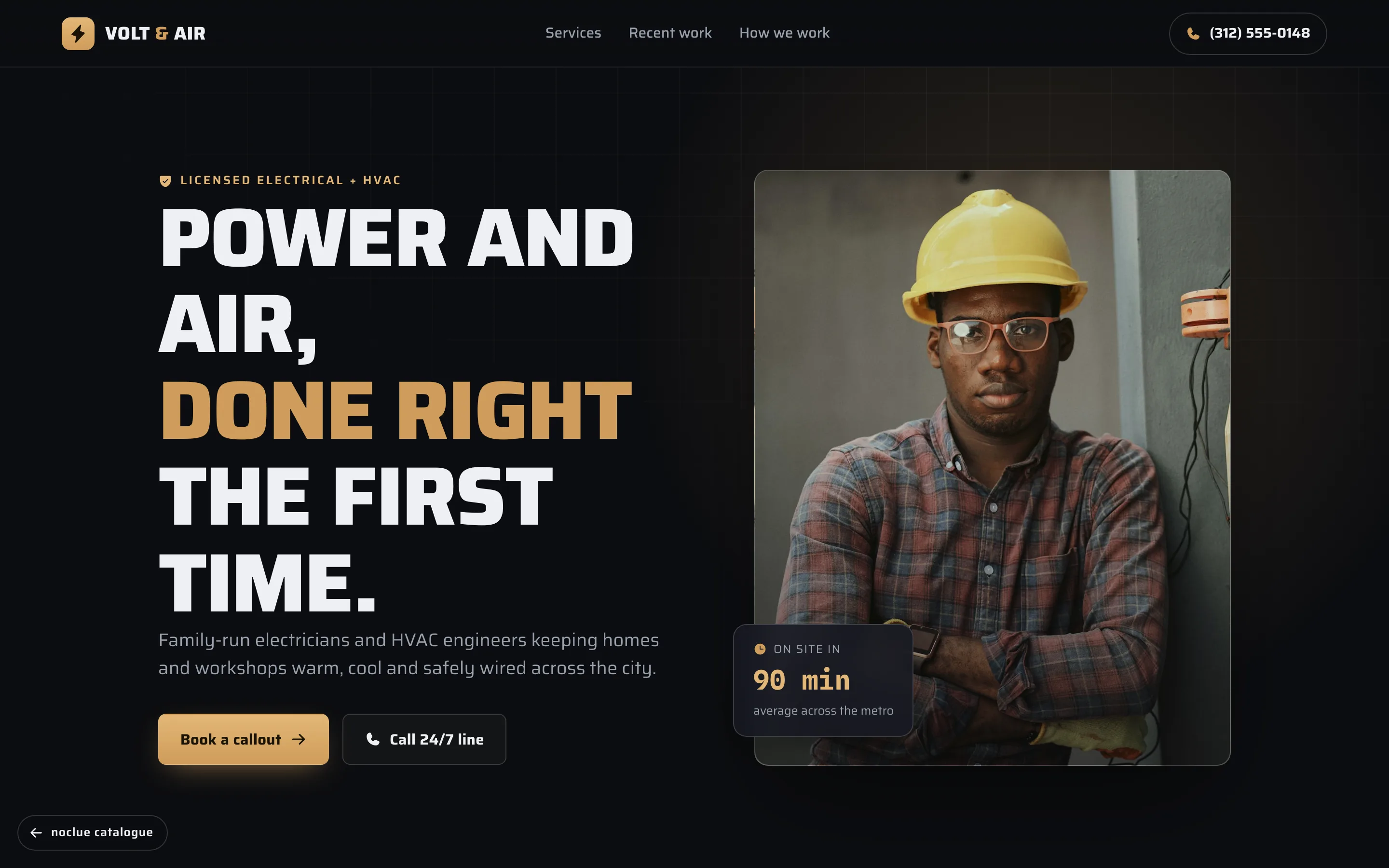 Landing page we designed and built for an electrical and HVAC company
